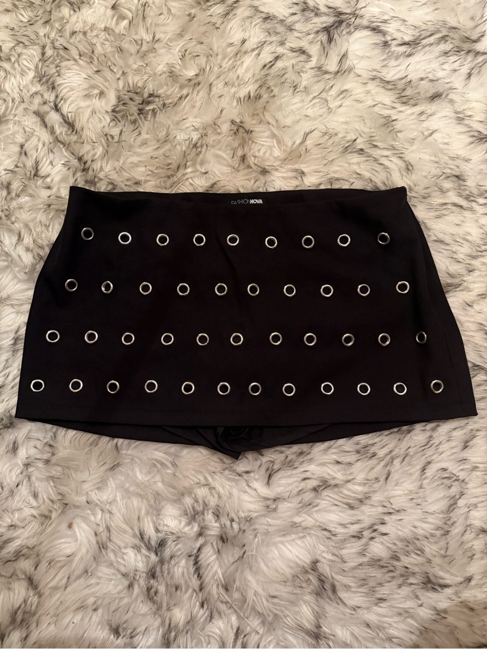 Fashion Nova Black Mini Skirt with Silver Grommets